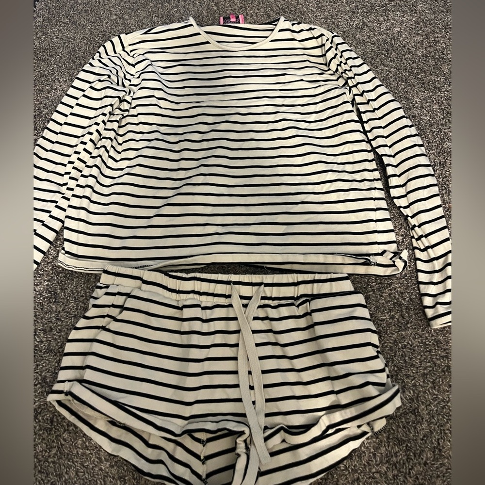 Edikted Cream and Black Striped Long Sleeve Pajama Set